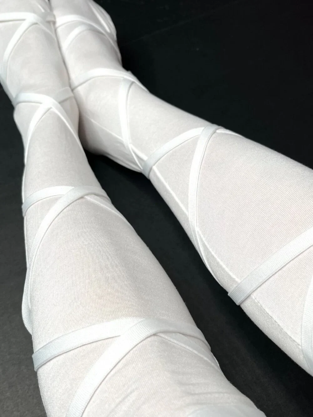 White Bandage Knee Socks OTK Mummy Costume Corset Lace Up Ballerina Halloween